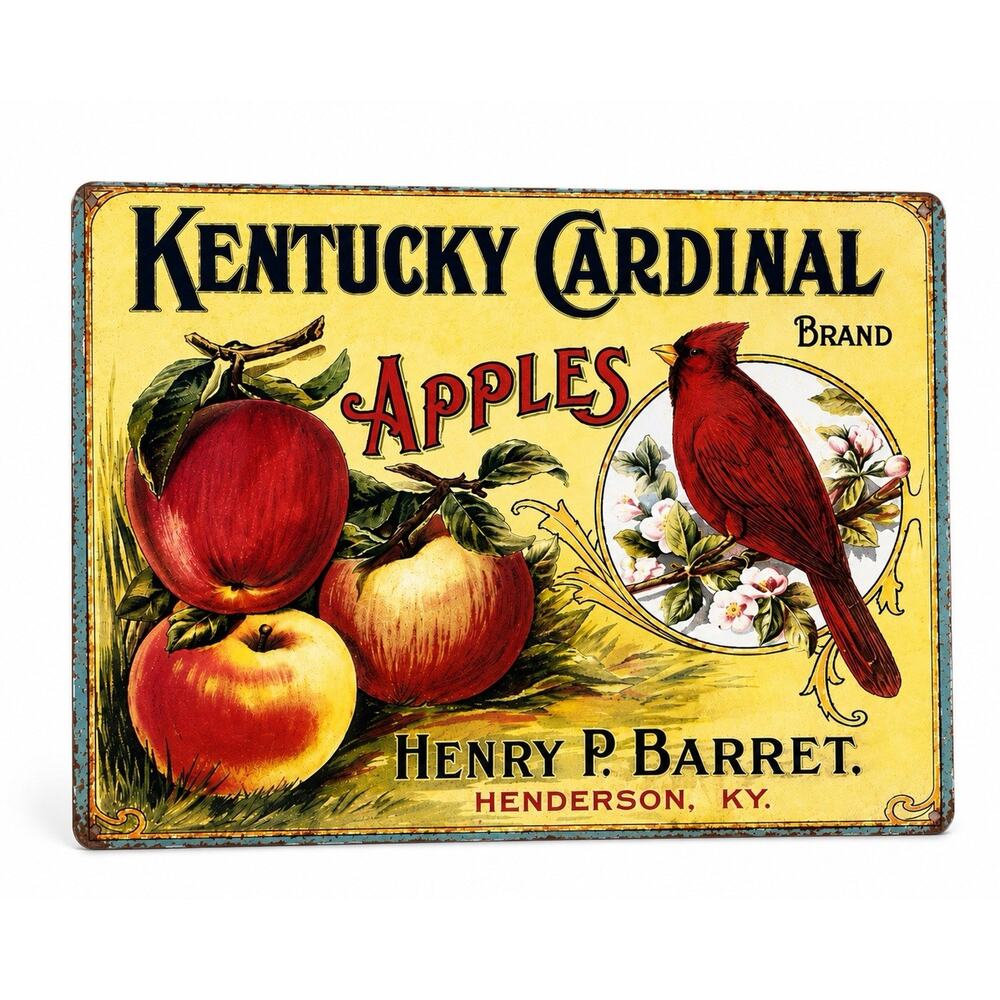 1994 Kentucky Cardinal Apples Metal Advertising Sign Desperate Enterprises